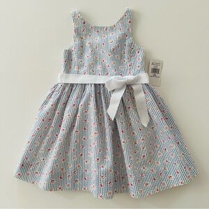 Polo Ralph Lauren 3T Toddler Girl Floral Striped Party Dress Blue Pink NWT
